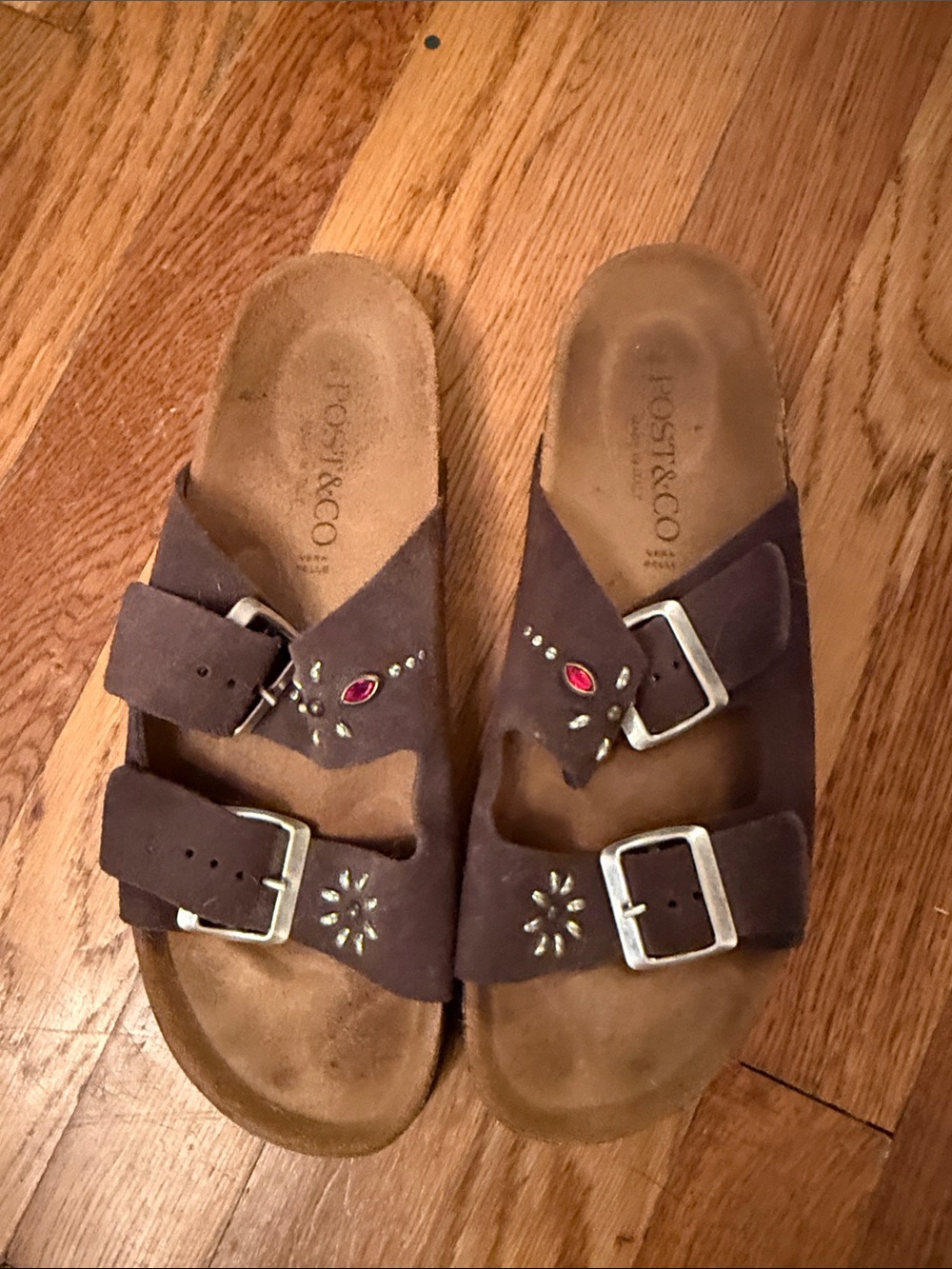 Post & Co. Suede Double-Strap Slide Sandals - Size 9